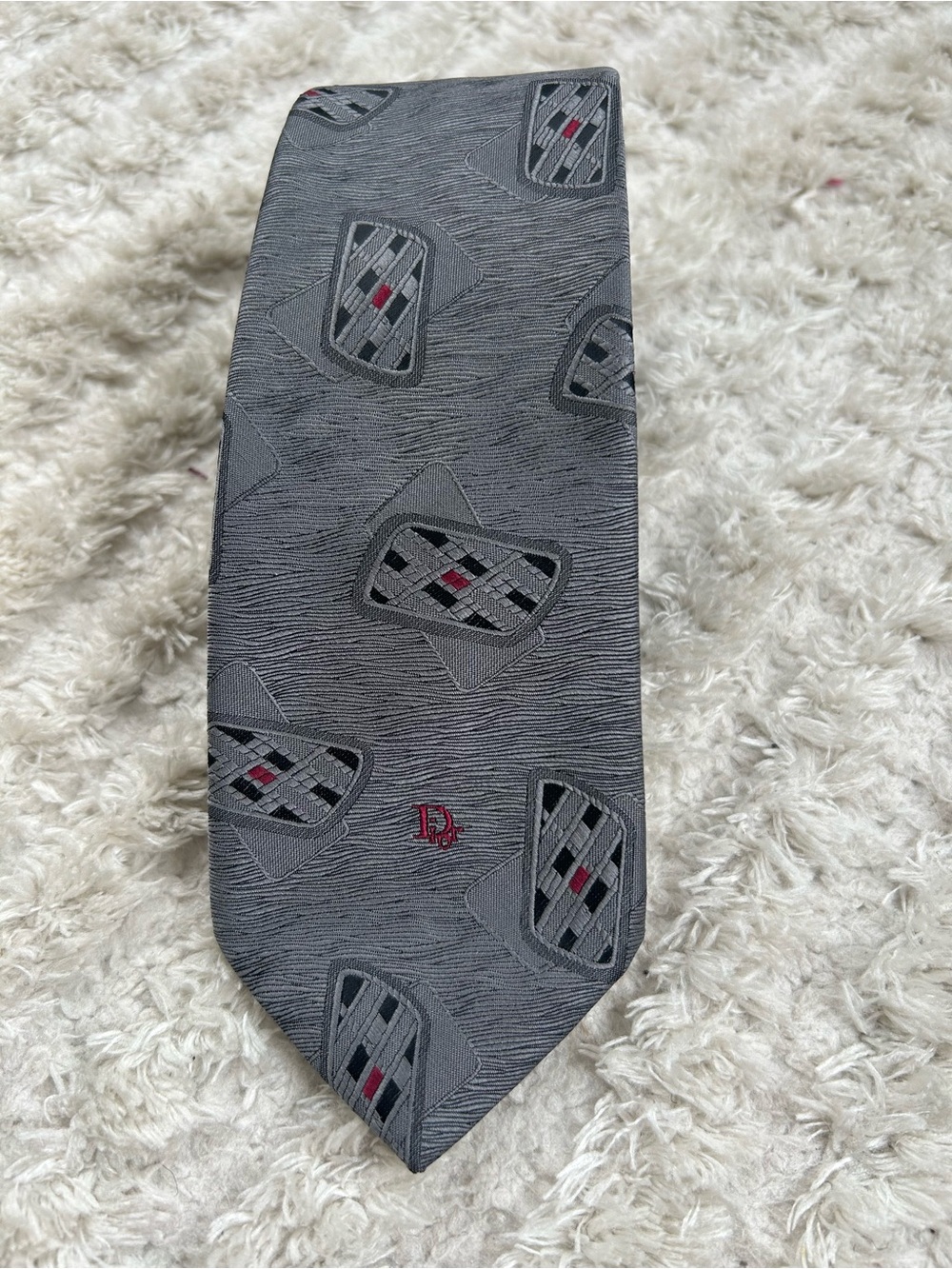 Vintage Christian Dior Gray Patterned Men's Tie